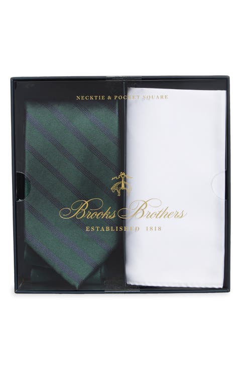 Mini Track Stripe Tie & Pocket Square Set