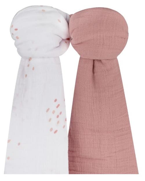 Zzdnu Swaddle Blanket Cotton Muslin Swaddle Blanket 2 Pack In Pink Dots/solid Pink