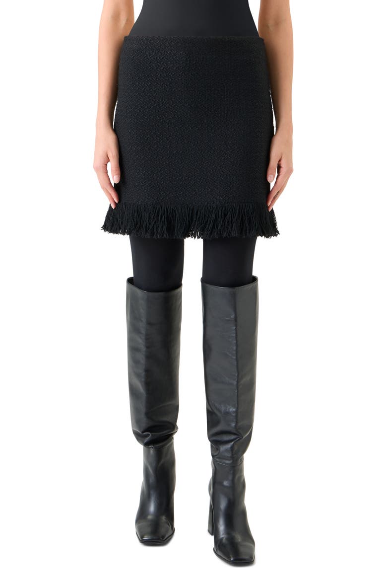 Fringe Bouclé Tweed Skirt, Main, color, BLACK