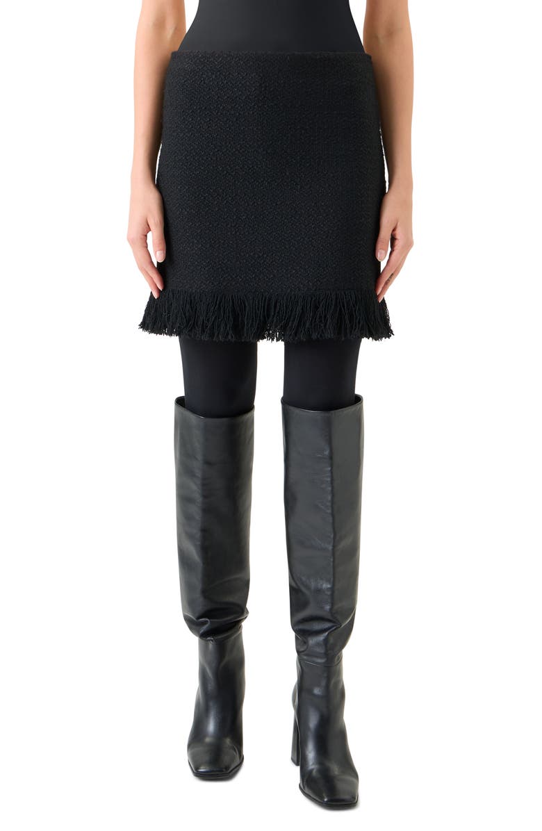 Akris punto Fringe Bouclé Tweed Skirt, Main, color, Black