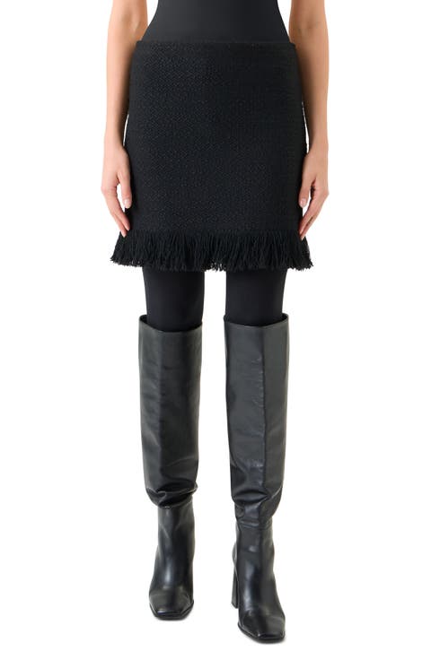 Fringe Bouclé Tweed Skirt