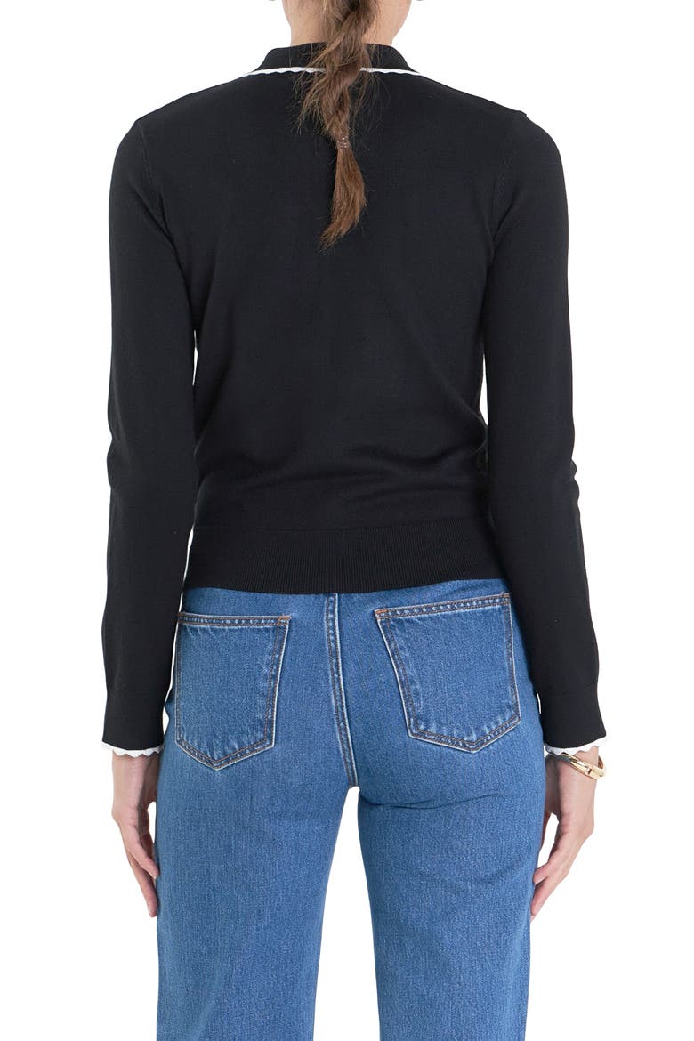 Scallop Polo Sweater, Alternate, color, BLACK/ WHITE