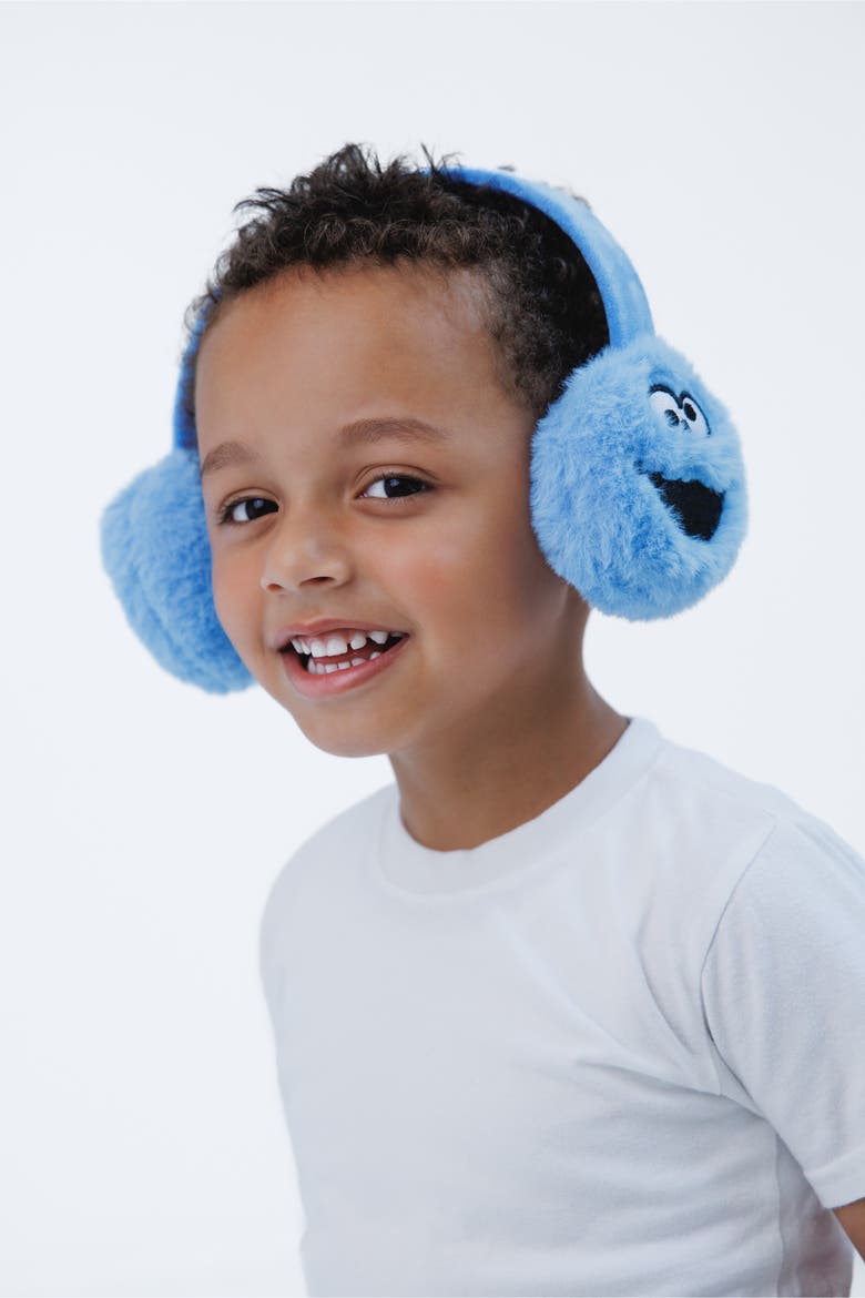 Boys' Fleece and Faux Fur Earmuffs, Alternate, color, Cookie Monster Blue