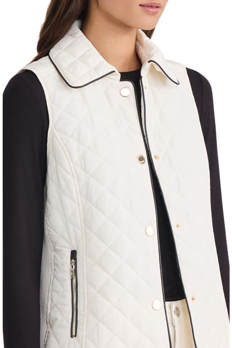 Quilted Faux Leather Trim Vest, Alternate, color, WHITE SAND/ JONES BLACK