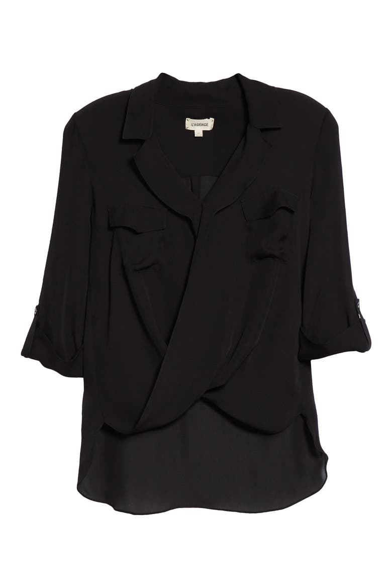 Phoenix Surplice Silk Shirt, Alternate, color, BLACK
