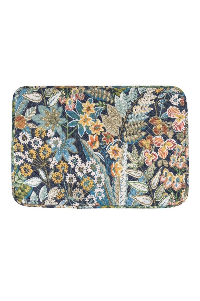 Posy Flowers 100% Cotton Quilted Set of 4 Placemats 13" x 19", Alternate, color, Green