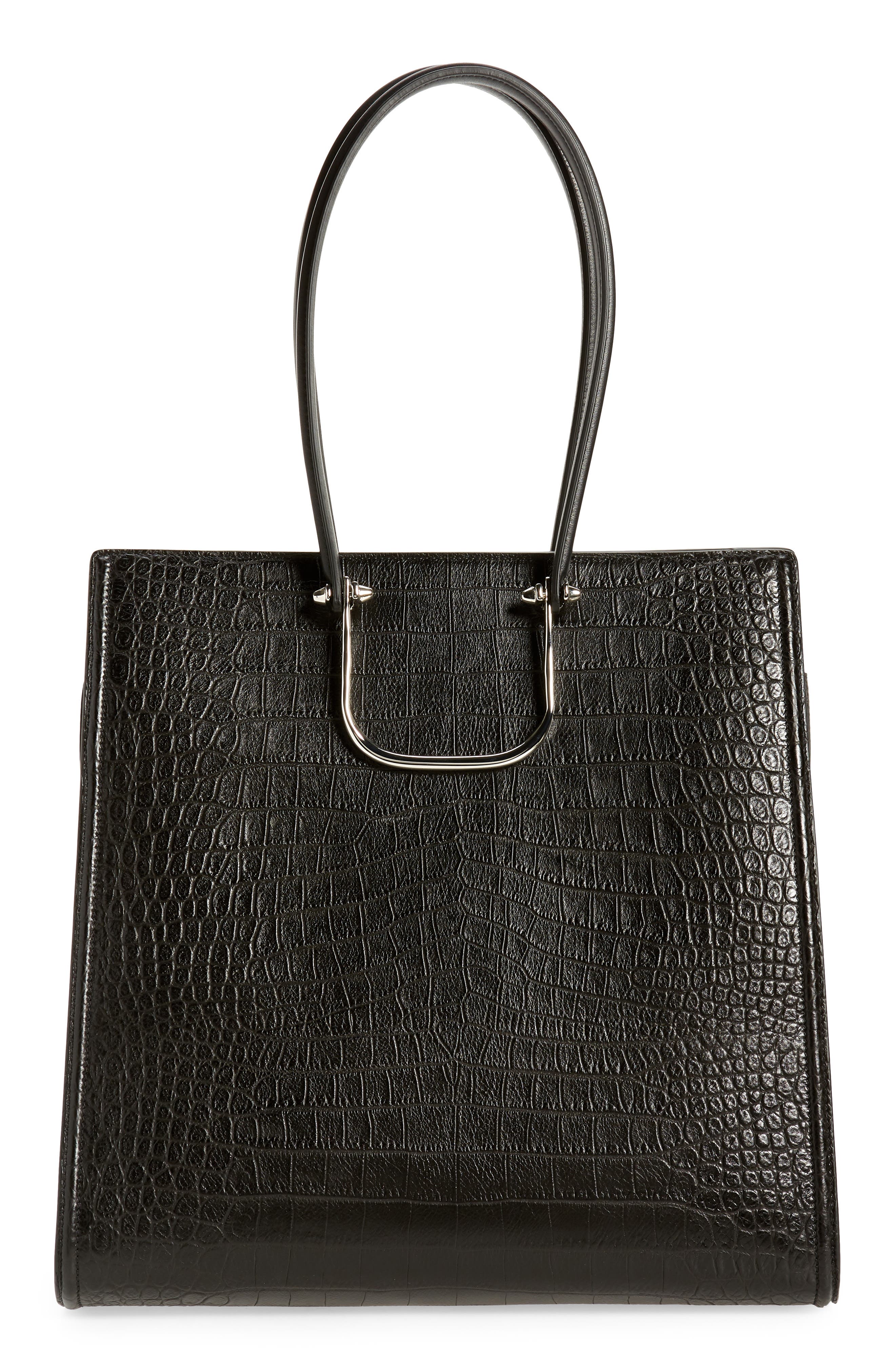 McQueen Alexander McQueen The Tall Story Croc Embossed Leather Tote, Alternate, color, 