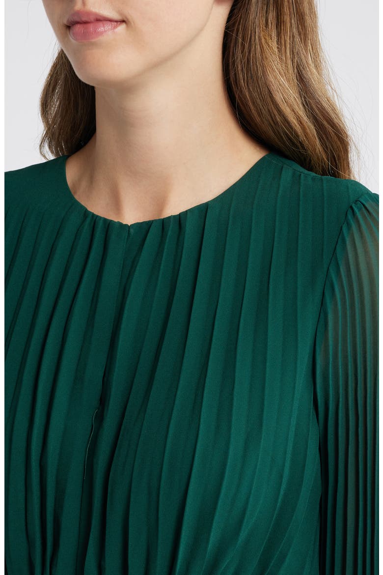 Tie Belt Long Sleeve Plissé Minidress, Alternate, color, HUNTER