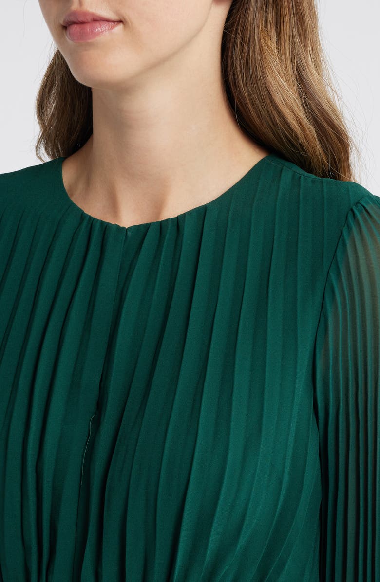 Sam Edelman Tie Belt Long Sleeve Plissé Minidress, Alternate, color, Hunter