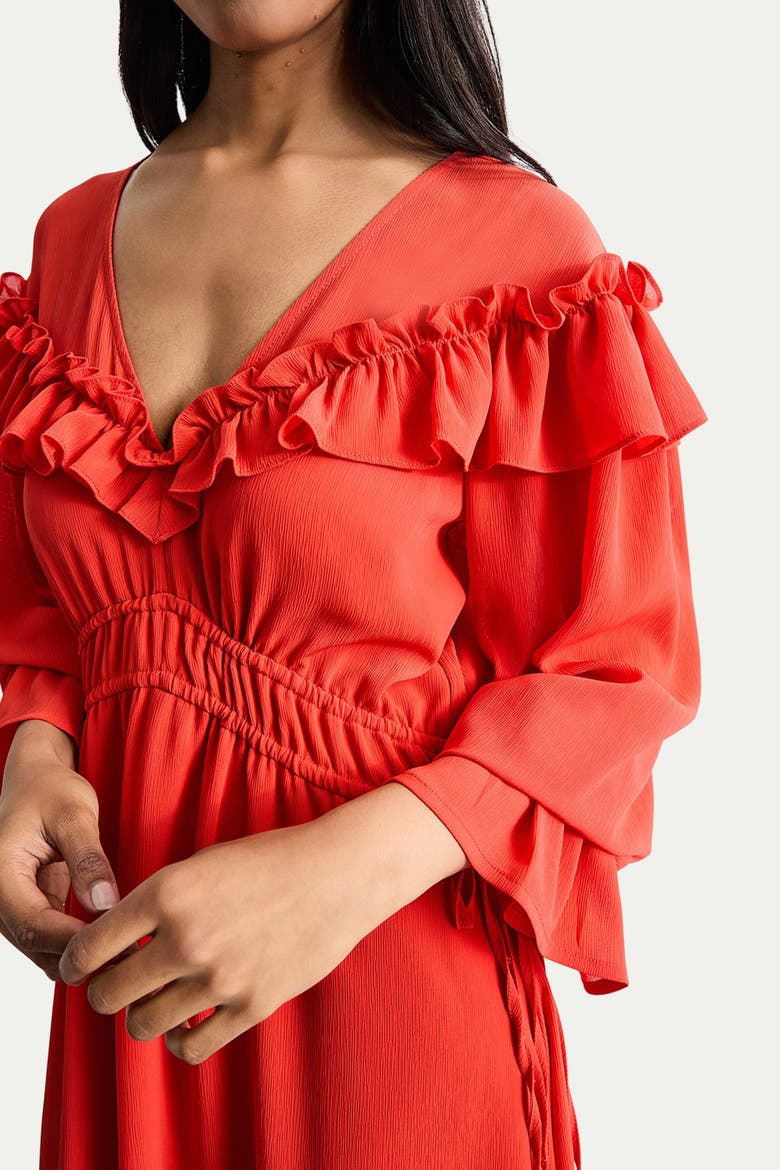 Ruffle Shoulder Detail Boho Maxi Dress, Alternate, color, Red