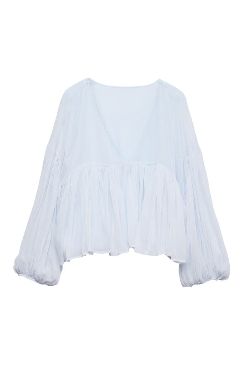 Katie Balloon Sleeve Baby Doll Top, Alternate, color, SKYWRITING