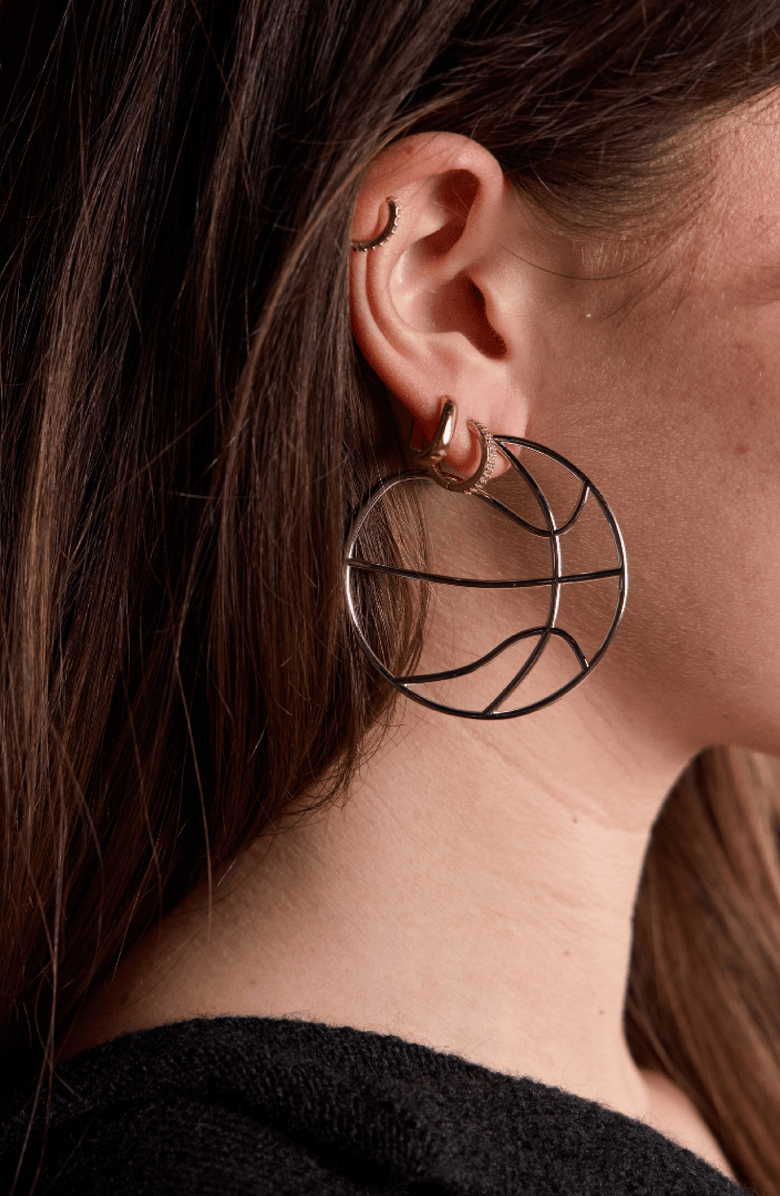 Nickel & Suede Basketball Hoops Earrings, Alternate, color, Silver