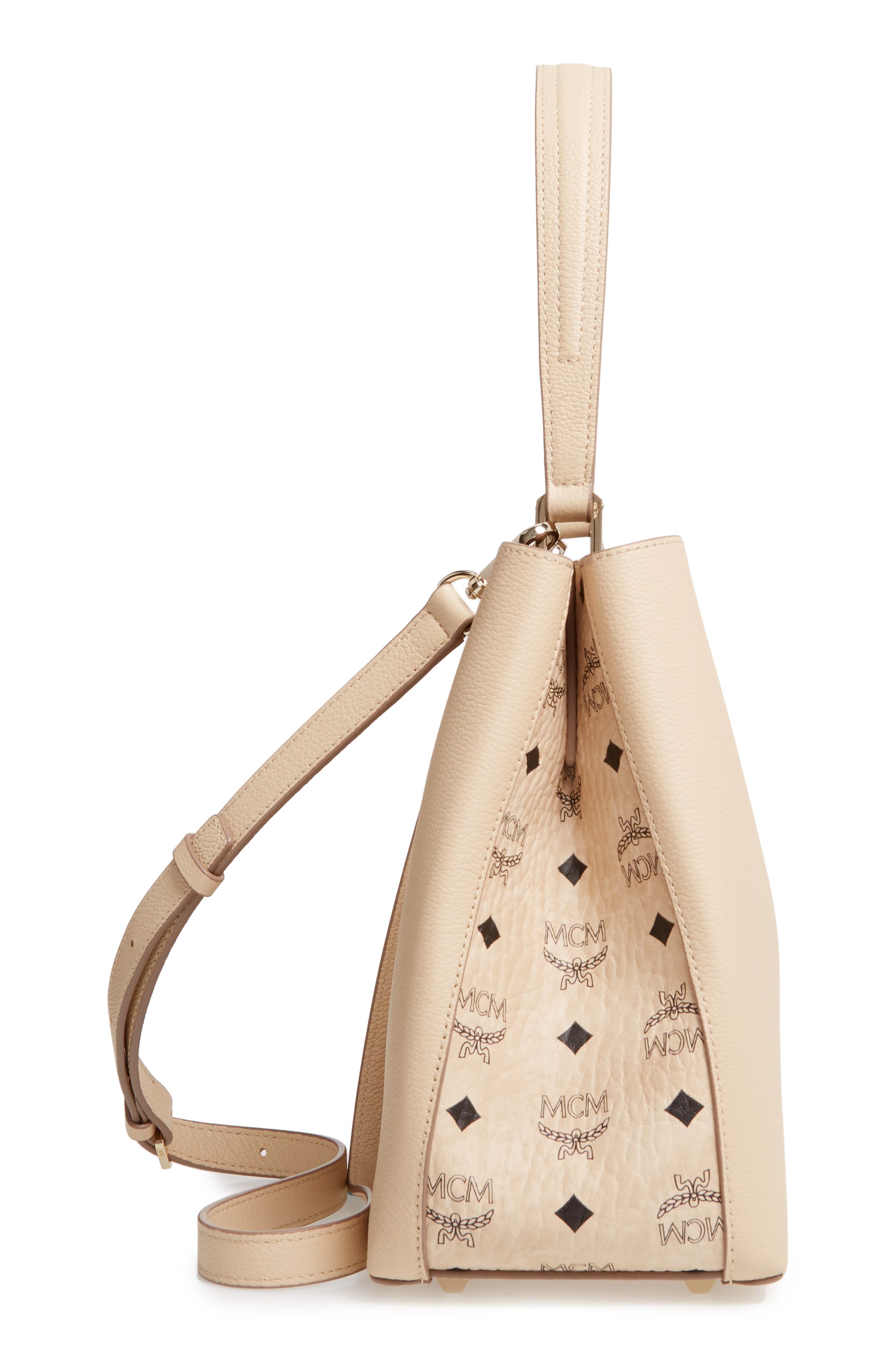 Sarah Leather & Visetos Canvas Hobo, Alternate, color, LATTE BEIGE