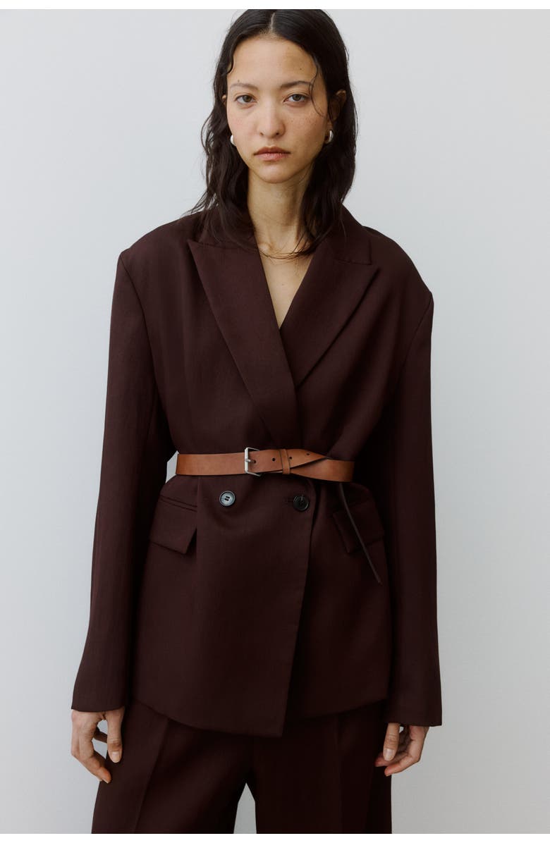 H&M Belted Double-breasted Blazer, Alternate, color, Dark Brown