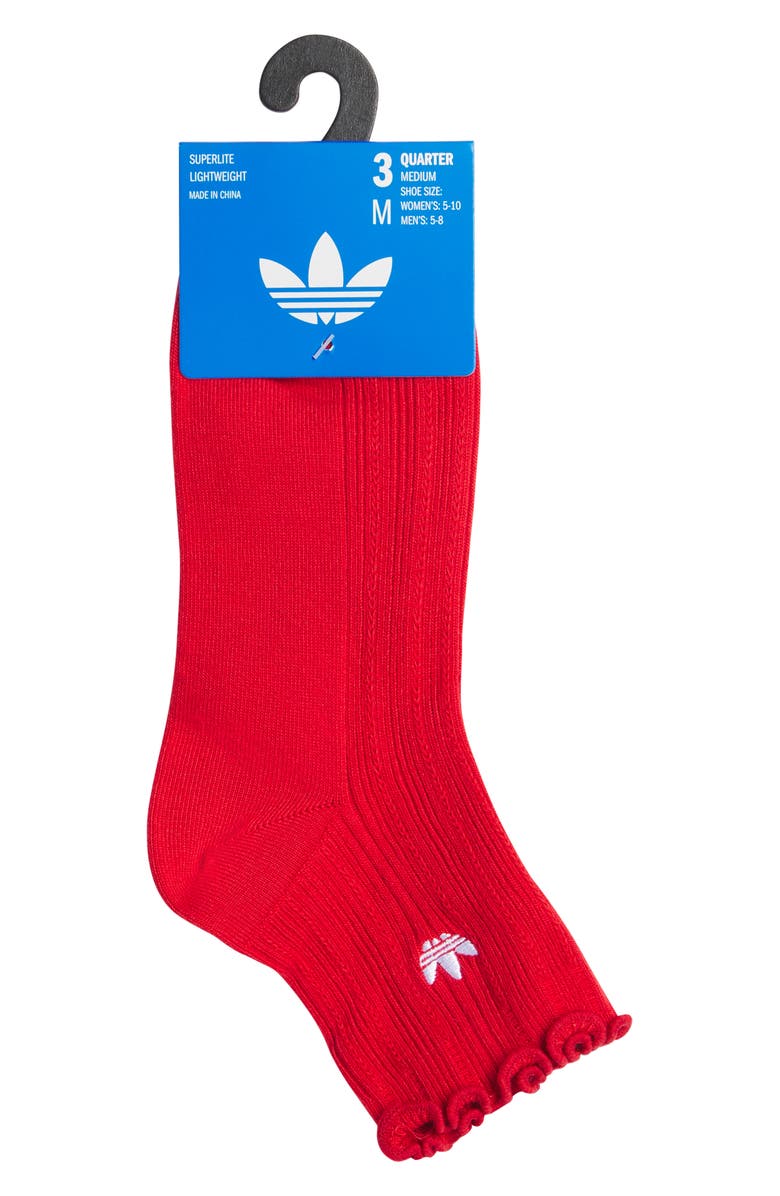 adidas Gender Inclusive Originals Ruffle Assorted 3-Pack Quarter Socks, Alternate, color, Scarlet/ White/ Black