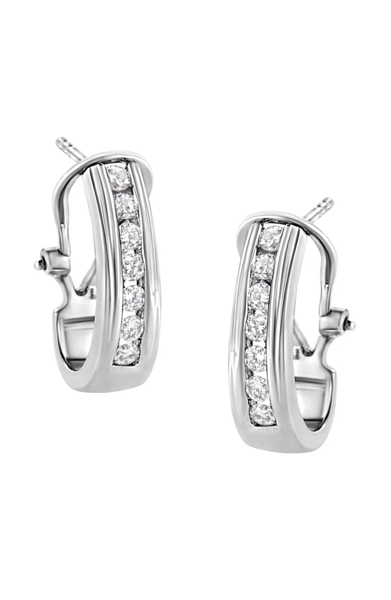 Haus of Brilliance Silver Channel 1/2 Ct Lab Grown Diamond Omega Back Huggy Hoop Earrings, Alternate, color, White