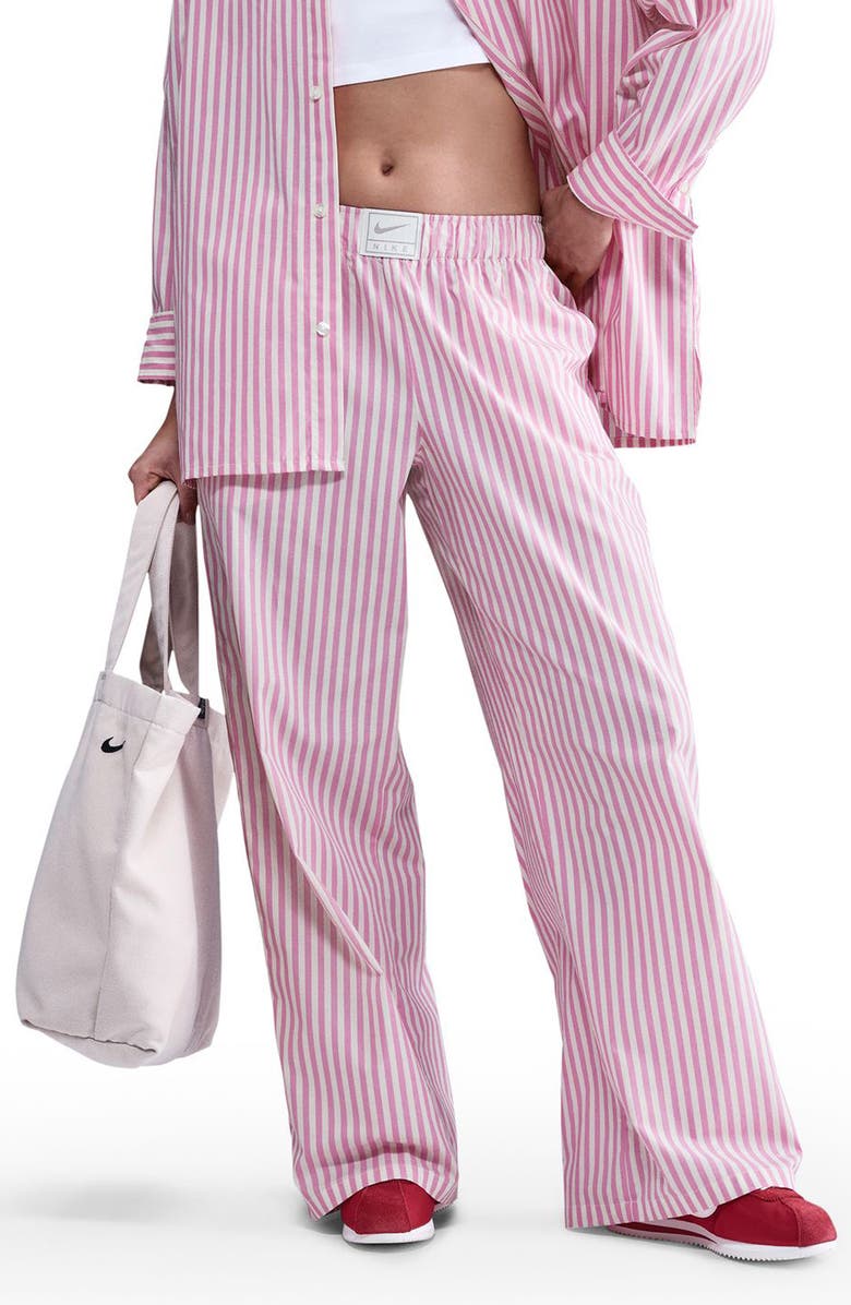 Nike Sportswear Stripe Poplin Pants, Main, color, Playful Pink/ Sail/ Black