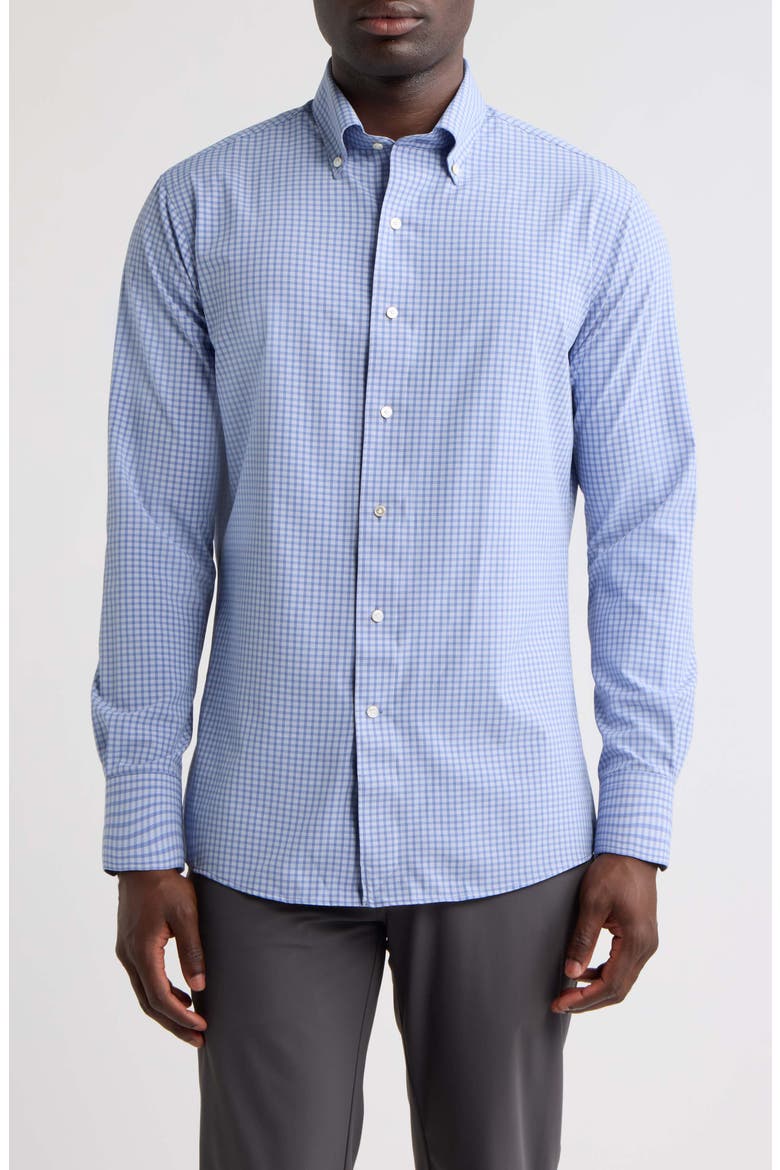 Eugene Tailored Fit Check Performance Poplin Button-Down Shirt, Main, color, WINDY BLUE