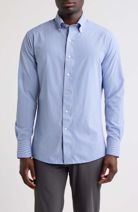 Eugene Tailored Fit Check Performance Poplin Button-Down Shirt