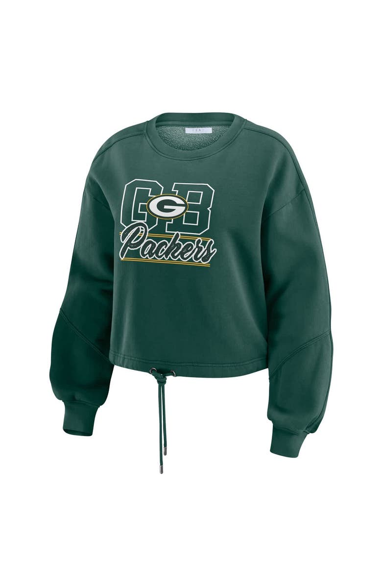 WEAR by Erin Andrews Women's WEAR by Erin Andrews Green Green Bay Packers Washed Fleece Long Sleeve T-Shirt & Shorts Lounge Set, Alternate, color, 