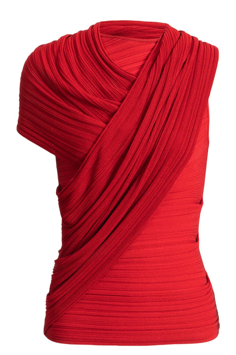 Sleeveless asymmetrical viscose top, Alternate, color, red