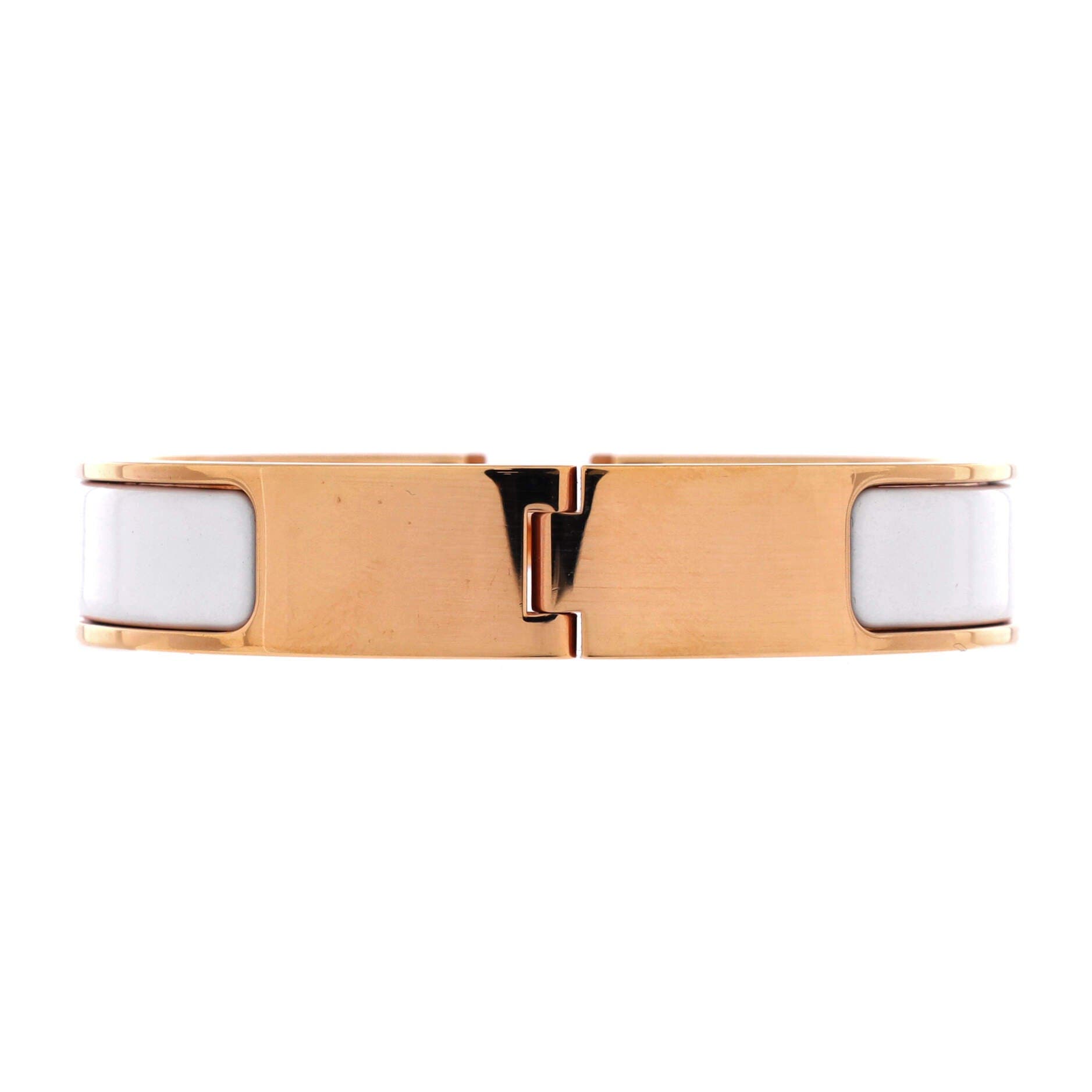 Pre-Owned Hermes Clic H Bracelet Enamel Narrow, Alternate, color, White