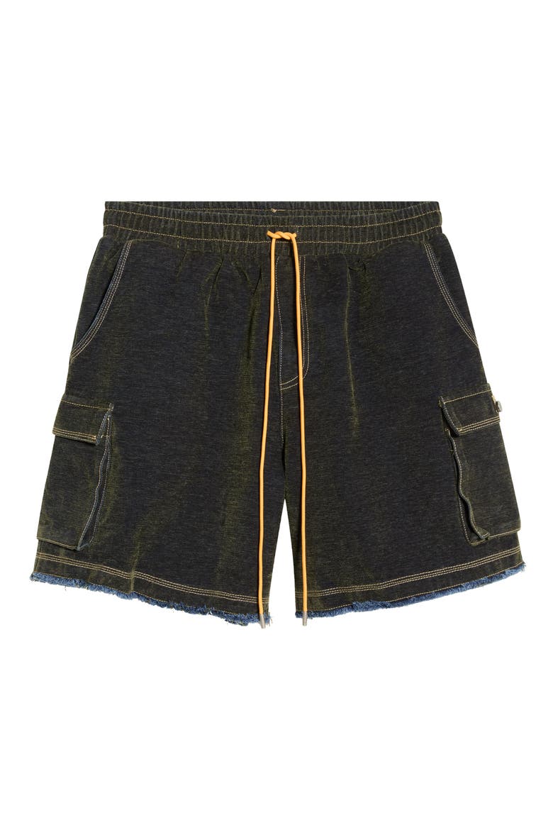 Flocked Drawstring Cargo Shorts, Alternate, color, GREEN/ INDIGO