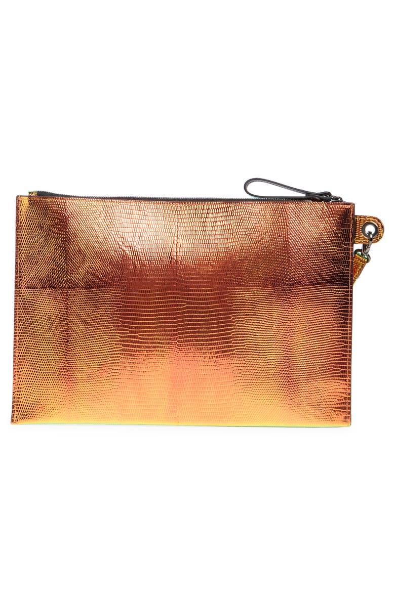 Longchamp Snakeskin Embossed Metallic Leather Wristlet, Alternate, color, Gold
