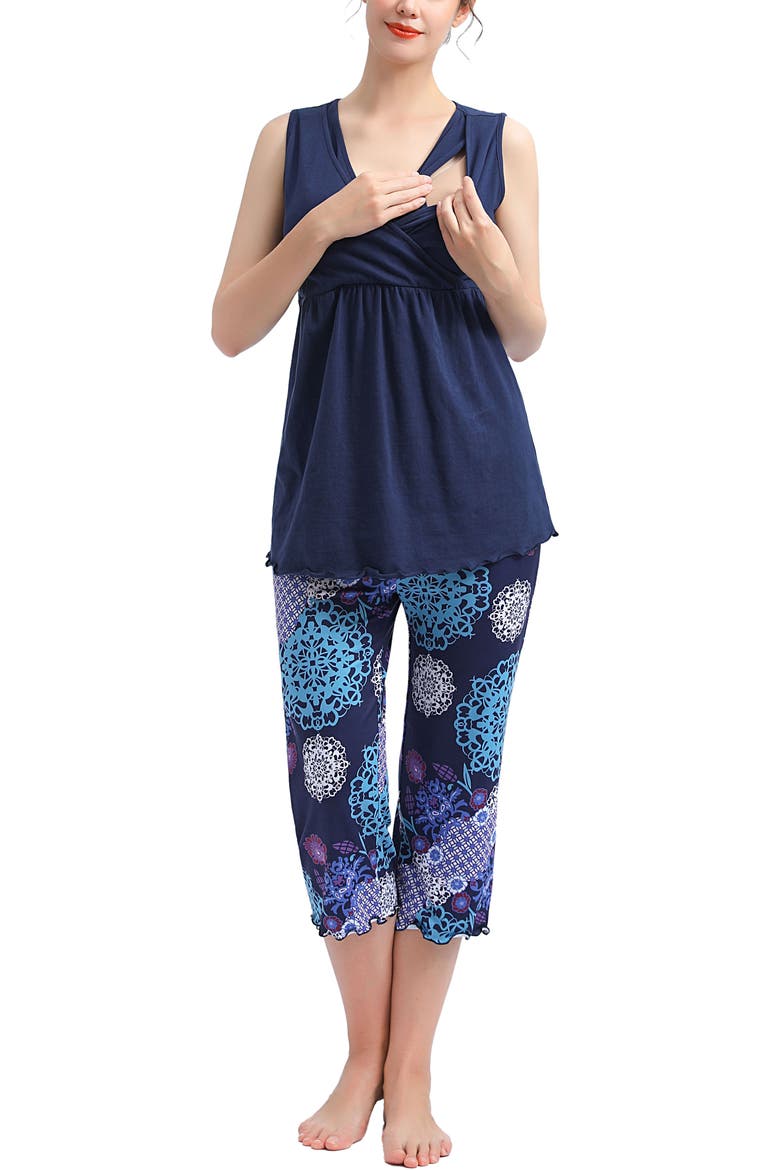 Natalie Maternity Nursing 3-Piece Pajama Set, Alternate, color, Blue