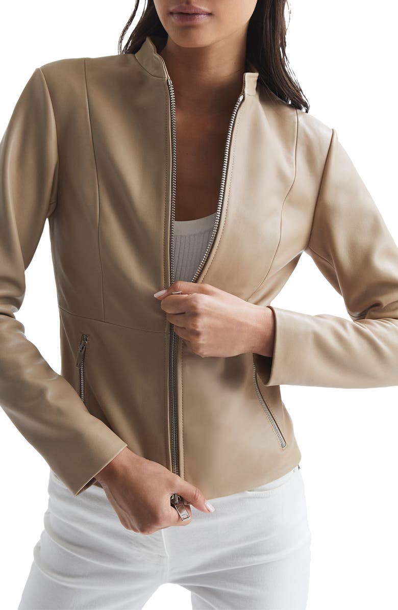 Reiss Ania Leather Jacket, Main, color, 
