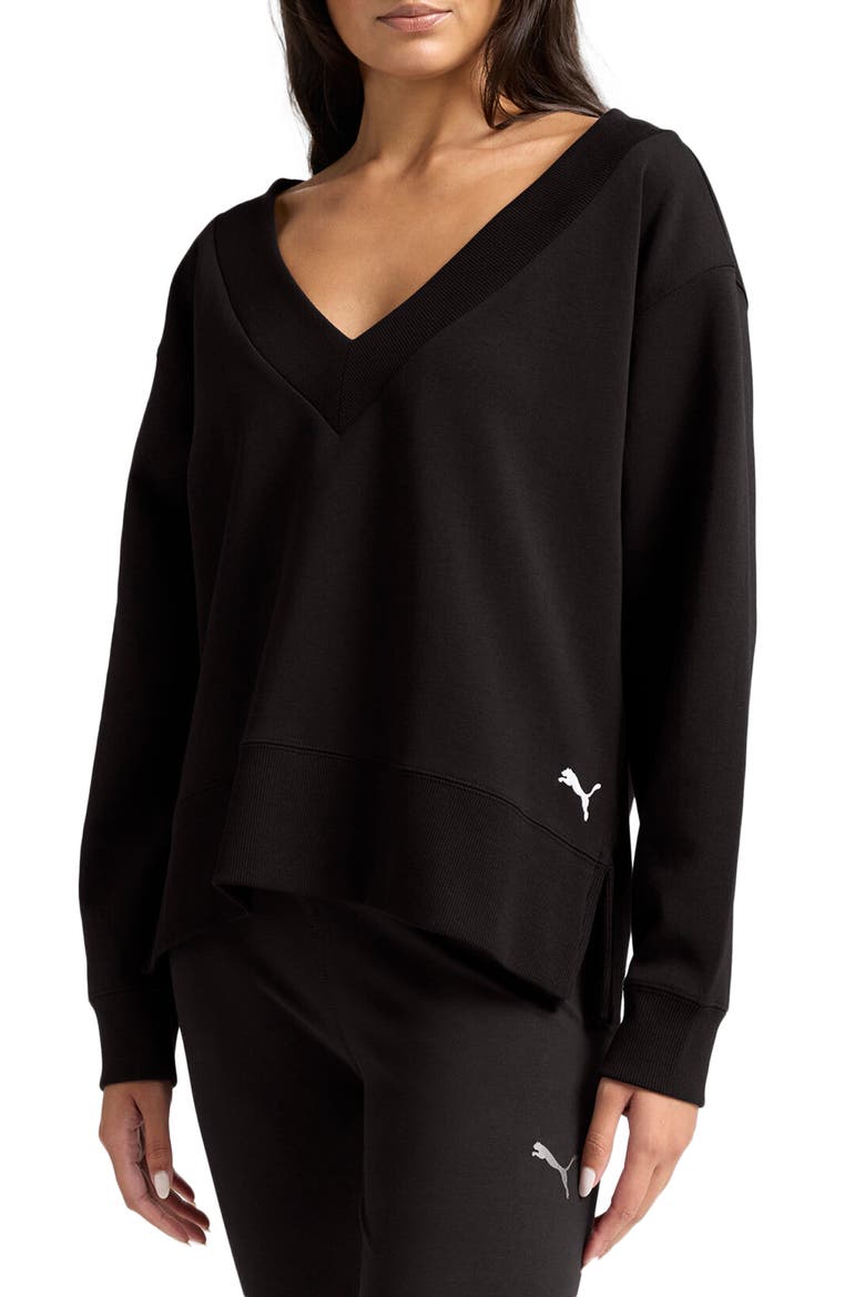 Essential V-Neck Sweatshirt, Main, color, PUMA BLACK