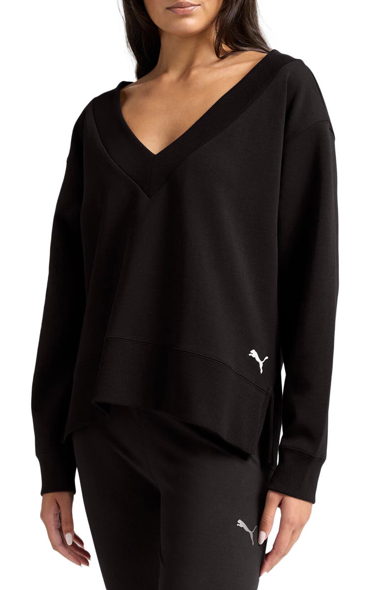 PUMA Essential V-Neck Sweatshirt, Main, color, Puma Black