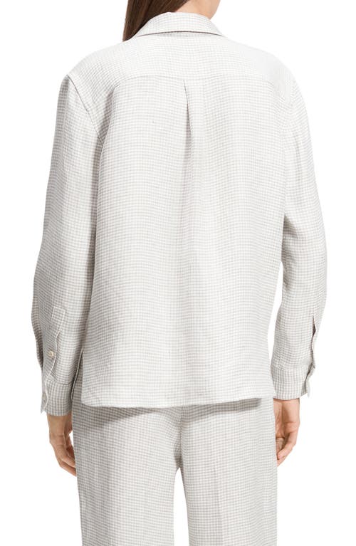 Theory B.mela Houndstooth Linen Blend Button-up Shirt In Neutral