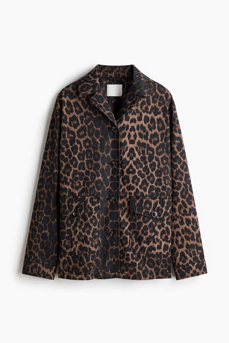 Twill Jacket, Alternate, color, Brown/leopard print