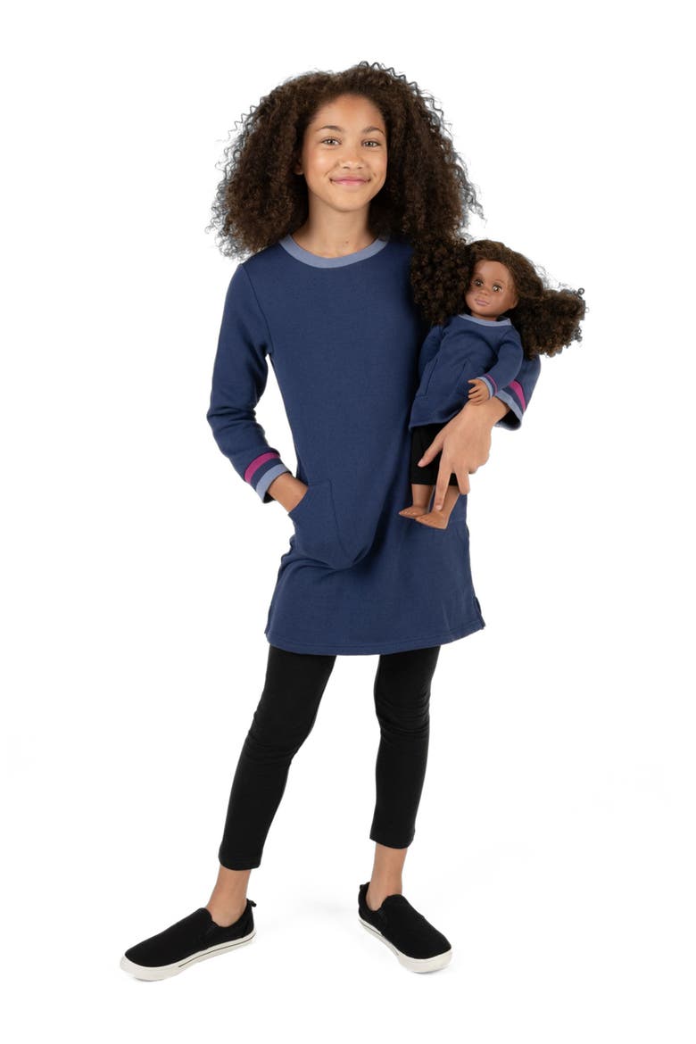 Girls Sweatshirt Dress with Matching Doll Dress, Alternate, color, NAVY