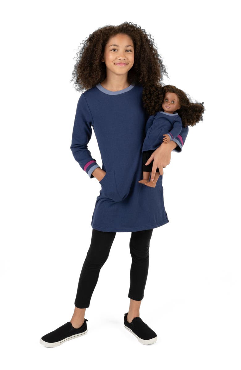 Leveret Girls Sweatshirt Dress with Matching Doll Dress, Alternate, color, Navy