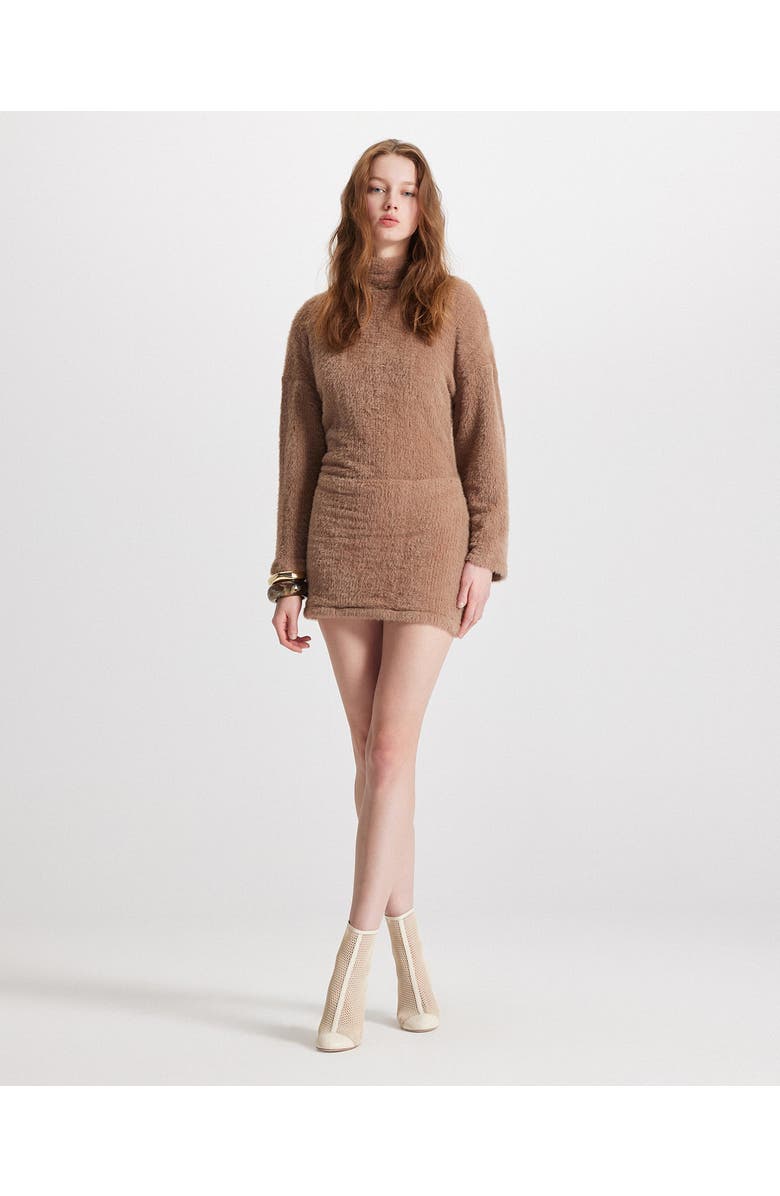 THEO The Label Carme Plush Lace Sweatshirt Dress, Alternate, color, Cappuccino