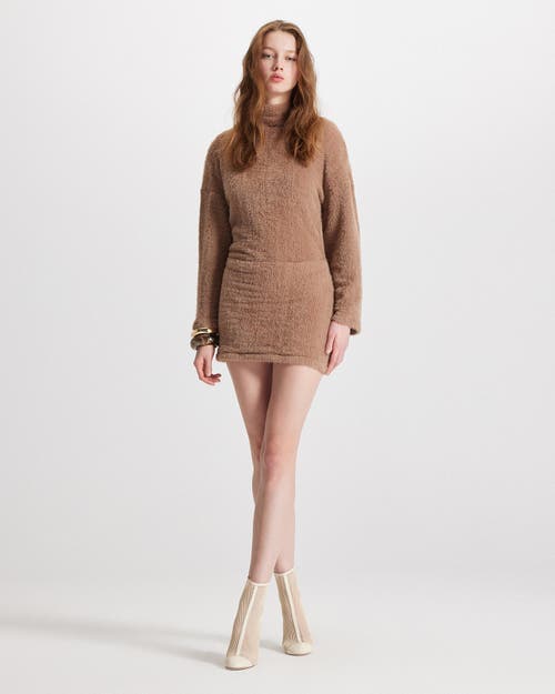 Theo The Label Carme Plush Lace Sweatshirt Dress In Brown