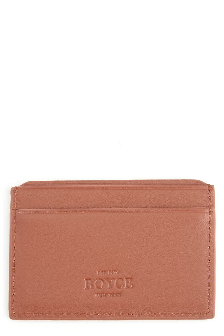 Personalized RFID Leather Card Case, Main, color, TAN- SILVER FOIL