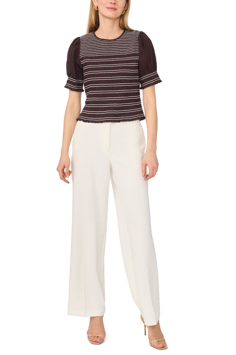 Smocked Puff Sleeve Cotton Top, Alternate, color, DARK CHOCOLATE DELIGHT