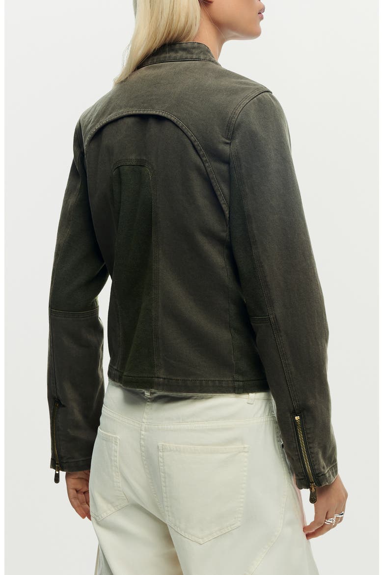 Ruffle Detail Denim Jacket, Alternate, color, LIGHT GREEN