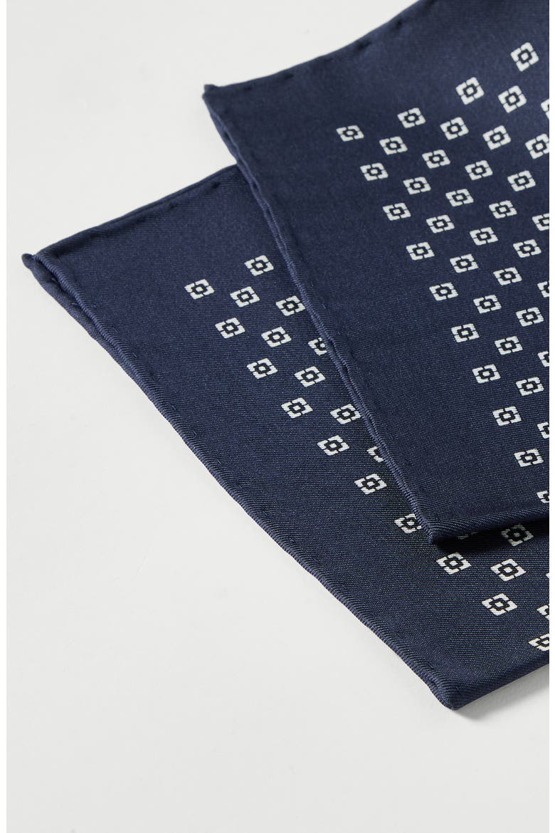 Silk pocket square with squares pattern, Alternate, color, Navy Blue