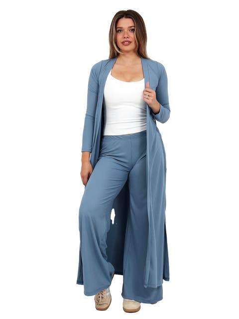 Womens Basic Long Sleeve Tie Waist Soft Jacket and Elastic Waist Wide Leg Pant Set