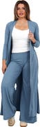 24seven Comfort Apparel Womens Basic Long Sleeve Tie Waist Soft Jacket and Elastic Waist Wide Leg Pant Set