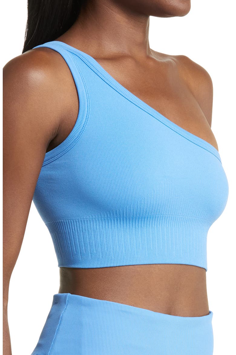 Allure One-Shoulder Rib Sports Bra, Alternate, color, BLUE REGATTA