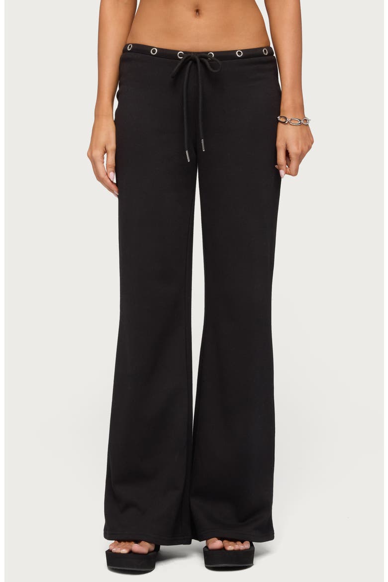 Grommet Drawstring Low Rise Straight Leg Pants, Main, color, BLACK