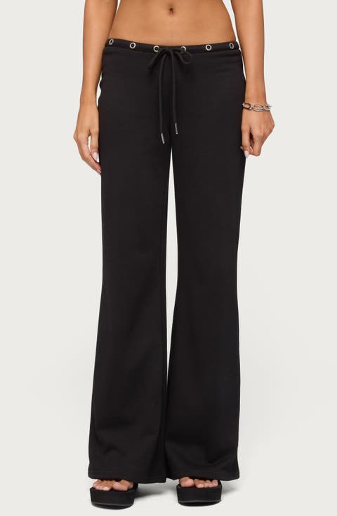 Grommet Drawstring Low Rise Straight Leg Pants