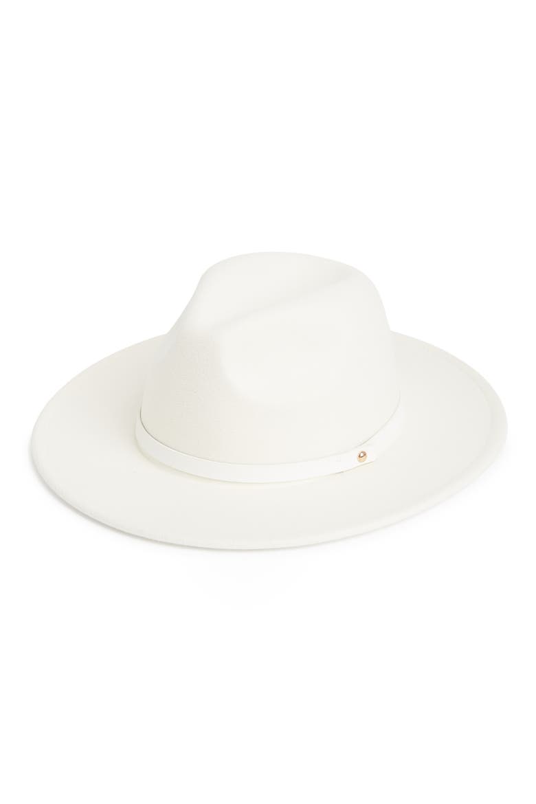 Faux Leather Trim Felt Panama Hat, Main, color, WHITE COMBO