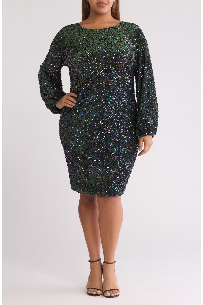 Empire State II Sequin Long Sleeve Dress, Main, color, EDEN
