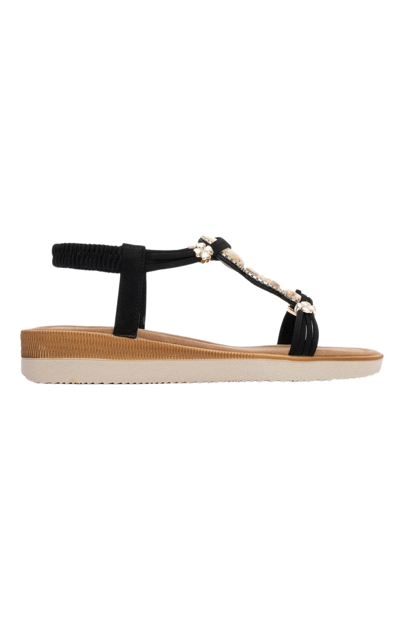 Prologue Shoes JUNES Buckle-Embellished Sandal, Alternate, color, Black Faux Leather
